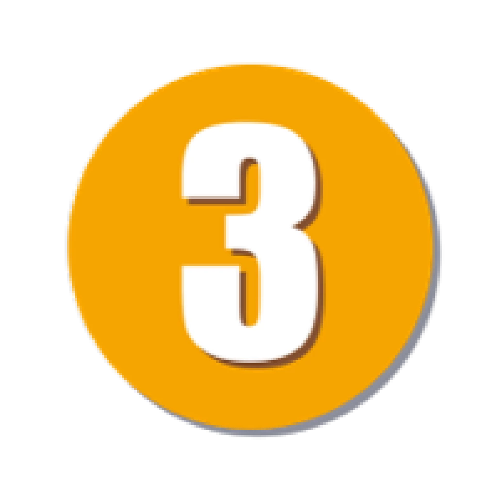 ステップ3 施術方針と通院の目安説明を示す、白い数字3が入った丸いオレンジ色のアイコン画像