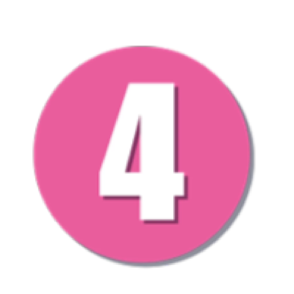 ステップ4 施術開始と日常生活のアドバイスを示す、白い数字4が入った丸いピンク色のアイコン画像