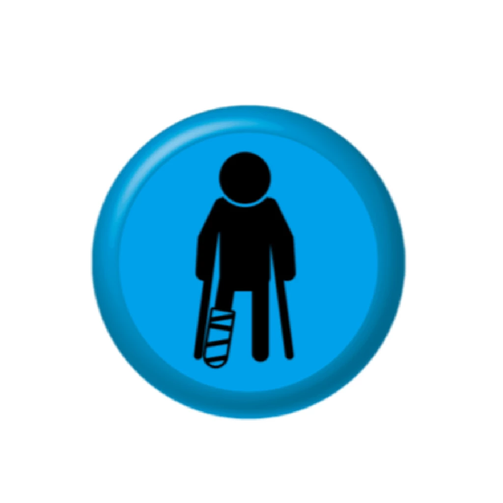 ギプスと松葉杖をつけた人を表す青い丸のアイコン