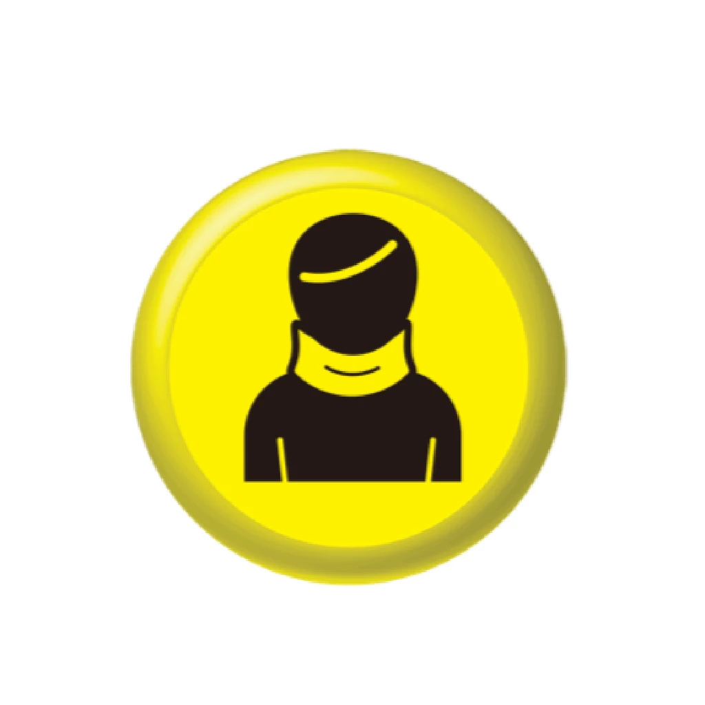 むちうちで首にカラーを巻いている様子を表した黄色い丸のアイコン