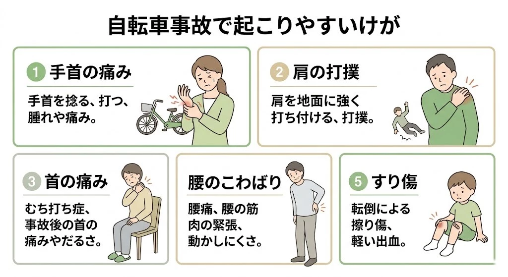 自転車事故で起こりやすいけがを整理したベクター説明図