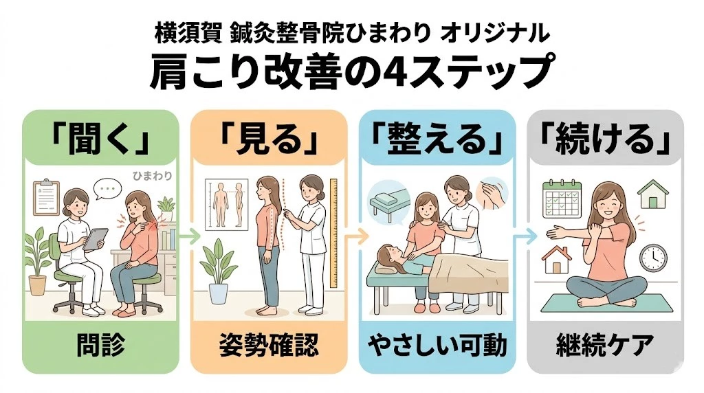 鍼灸整骨院ひまわりの肩こりの見極め方をシンプルに示したベクター図解
