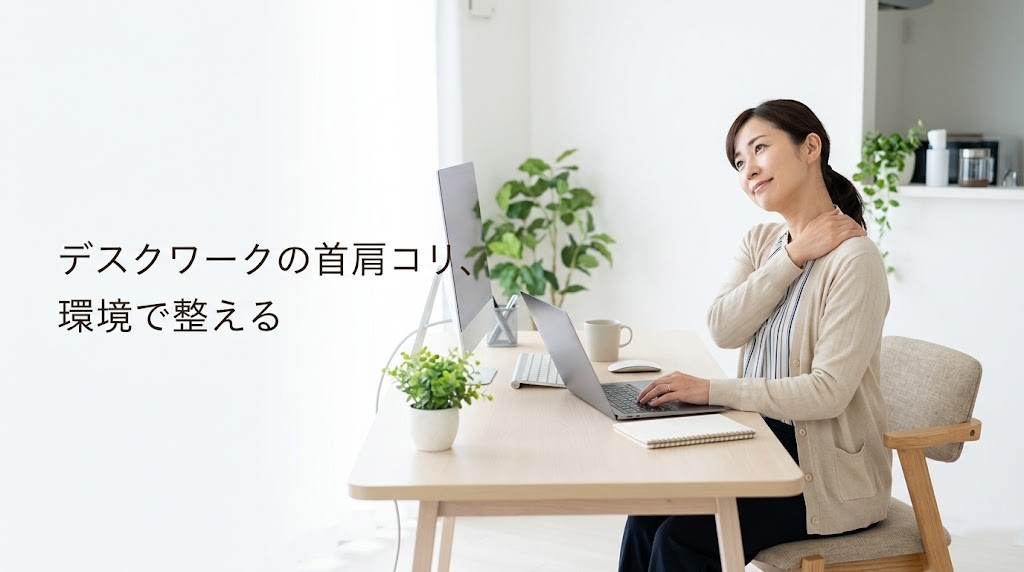 横須賀市でデスクワーク姿勢による肩こりに悩む方のイメージ