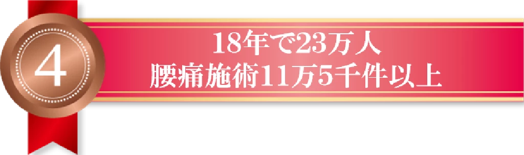 18年で23万人、腰痛施術11万5千件以上の実績を示す理由4のリボンバナー