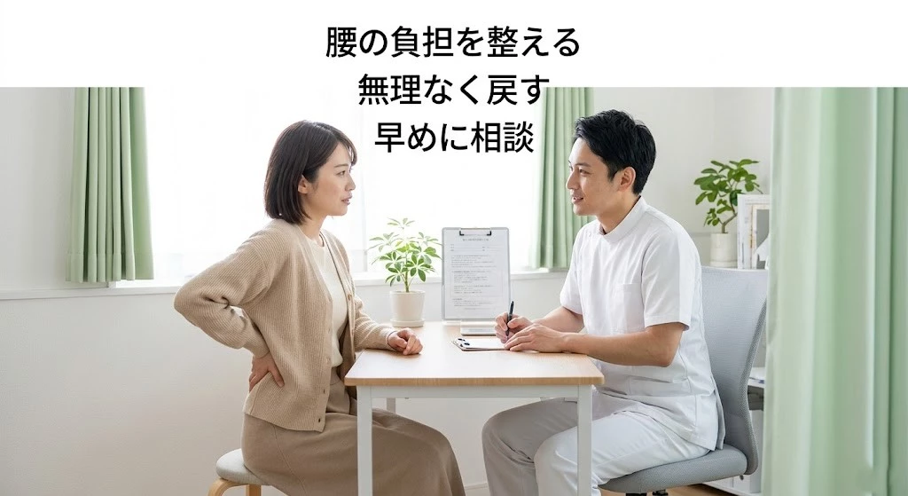 交通事故後の腰痛について整骨院で相談する女性のイメージ画像