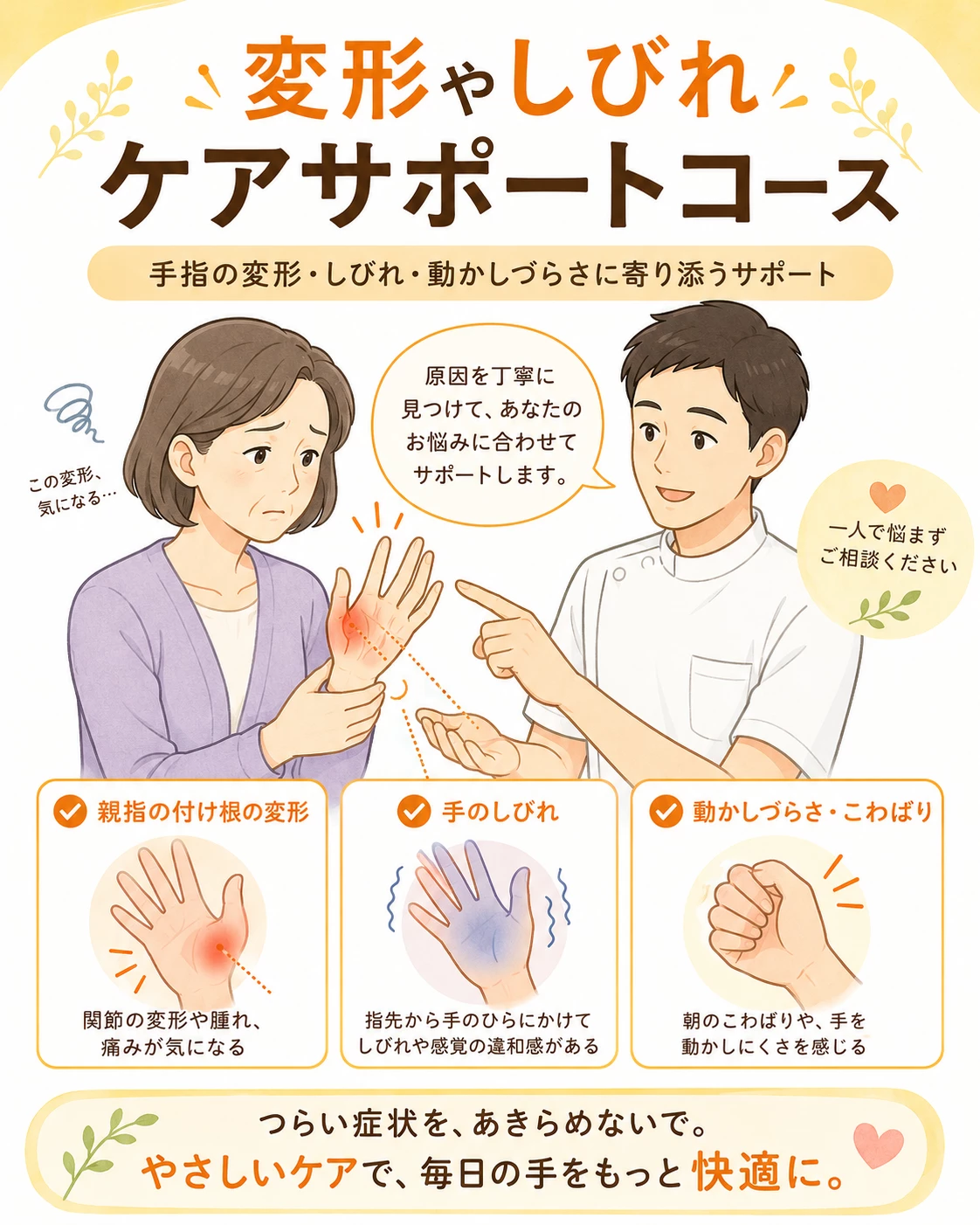 変形やしびれケアサポートコース 指の変形、こわばり、手のしびれを確認する変形やしびれサポートコース画像