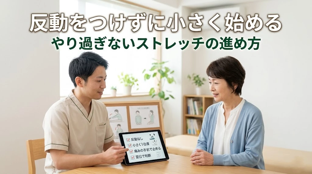 小さな可動から安全に進める 坐骨神経痛でやり過ぎないストレッチの進め方を相談するヒーロー画像