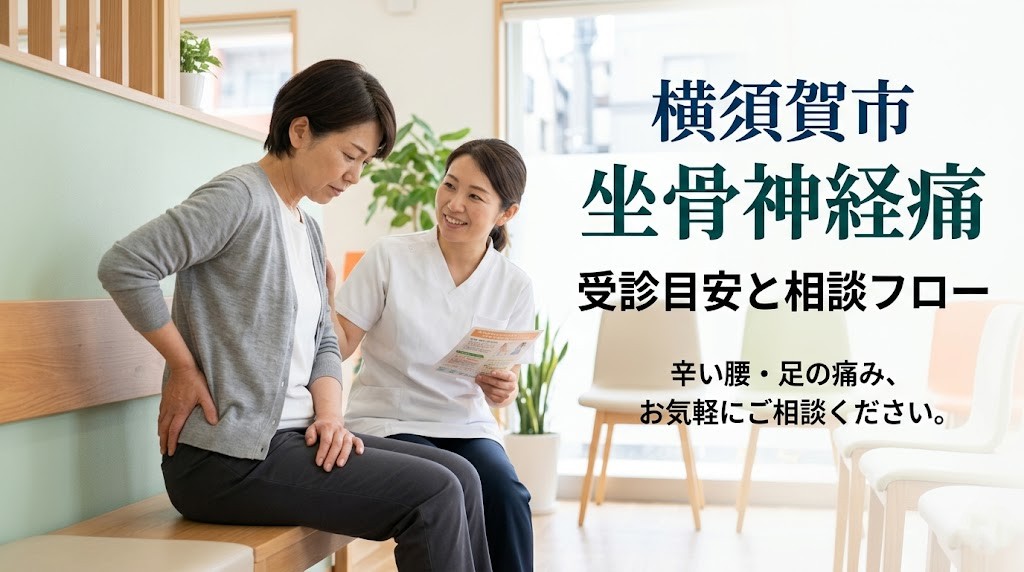 横須賀市で坐骨神経痛の受診目安と相談フローを案内する鍼灸整骨院ひまわりのアイキャッチ画像