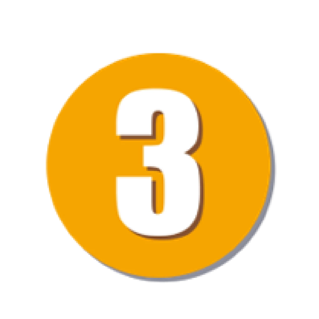 ひまわり式手肘サポートプログラムのステップ3を示す数字の三が書かれた丸いアイコン画像