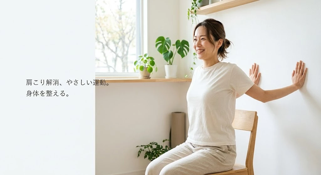 肩こり改善のために無理のない筋トレを行うイメージ
