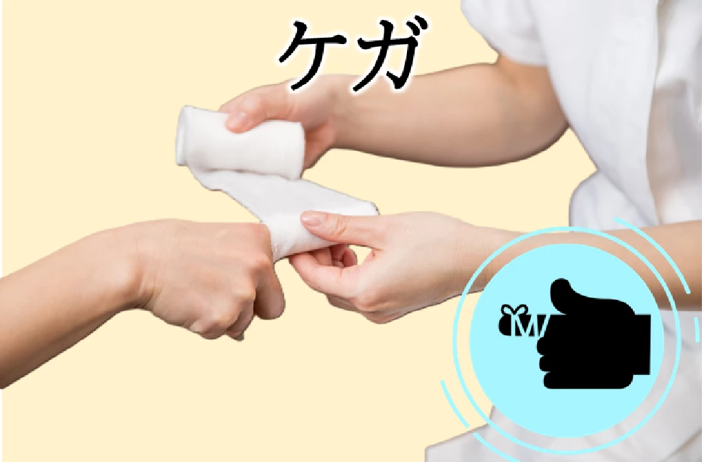 手のケガに包帯を巻いている様子を写した画像