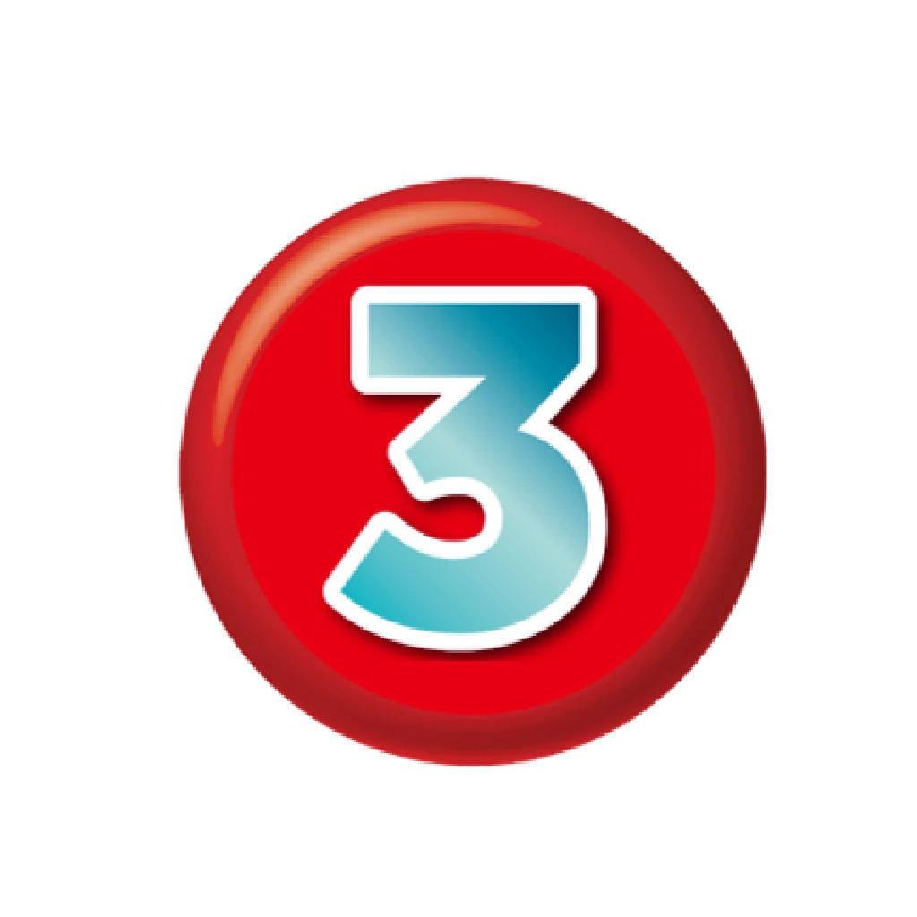 三番目のコースを示す赤色の丸い数字三のアイコン