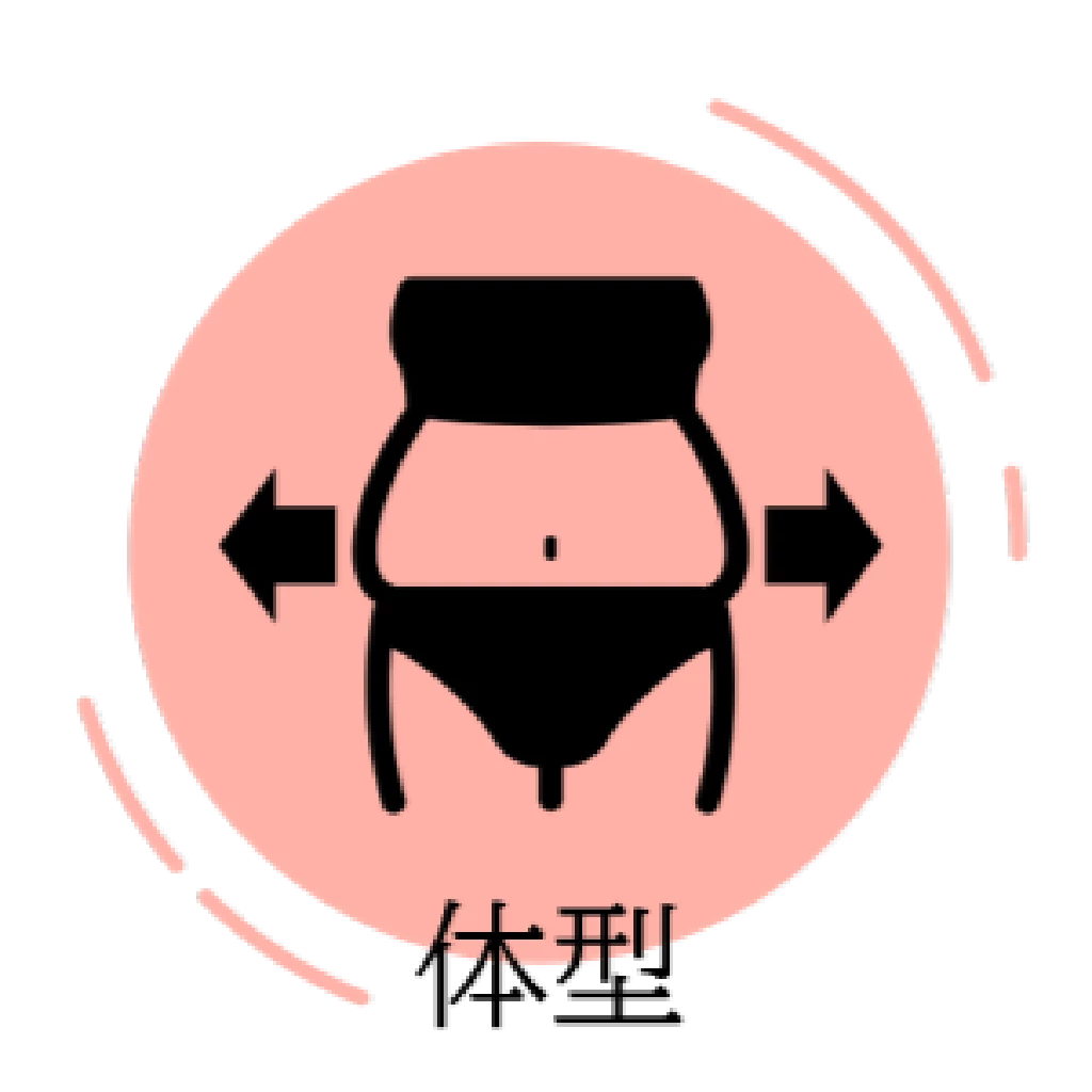 体型やボディラインの悩みに対応するトムソン矯正イメージ 横須賀市の鍼灸整骨院ひまわりでウエストやヒップラインの変化など体型の悩みに骨盤矯正とインナーマッスル強化が役立つ事を示したイラスト入り画像