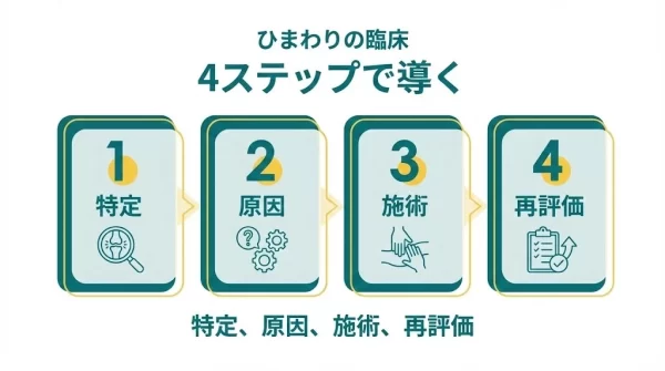 横須賀市の鍼灸整骨院ひまわりの臨床4ステップ 特定 原因 施術 再評価
