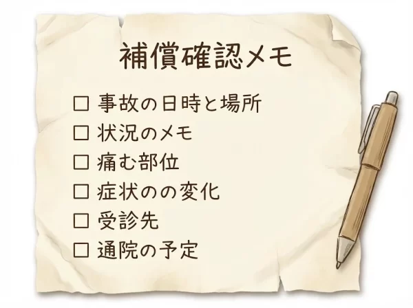 事故後に用意するメモ項目を示したチェックリスト画像