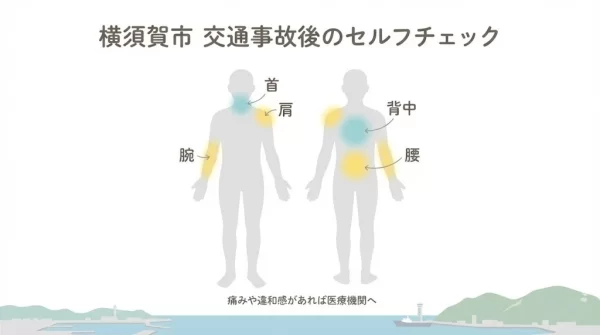 横須賀市の右左折事故で出やすい首肩腰の不調を示す図 鍼灸整骨院ひまわり北久里浜院 衣笠院
