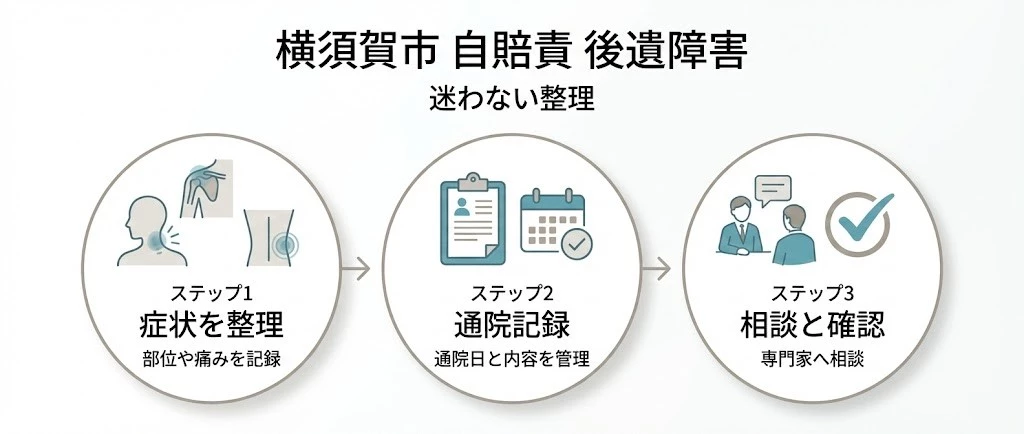 交通事故後に後遺障害が心配で通院計画を見直すイメージ
