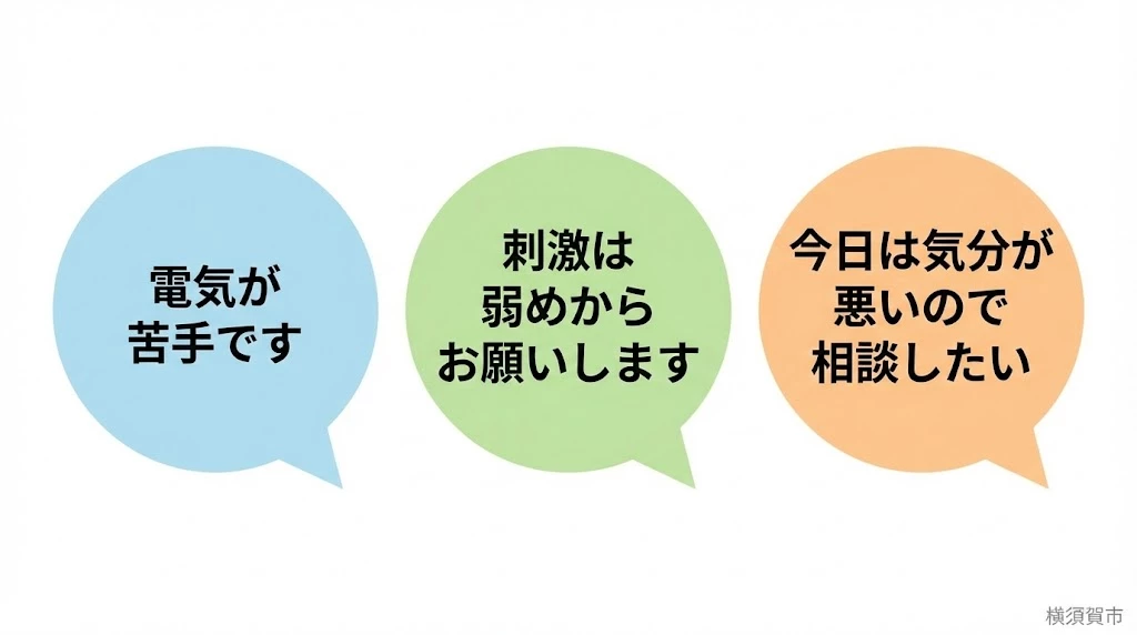 横須賀市で交通事故後の電気施術への不安を受付や施術者へ伝える例
