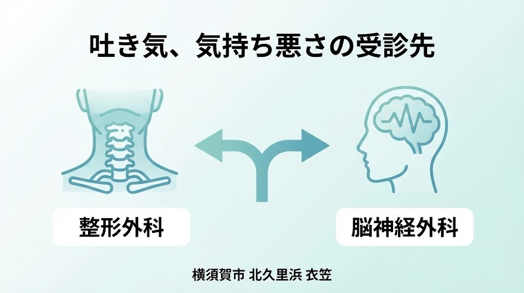 横須賀市の交通事故後の吐き気で受診先に迷う方向け、整形外科と脳神経外科の使い分けを解説、北久里浜、衣笠