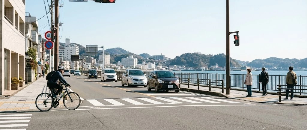 横須賀市で自転車と車の事故後に確認したいこと 横須賀市の交差点を走る自転車と車の交通状況