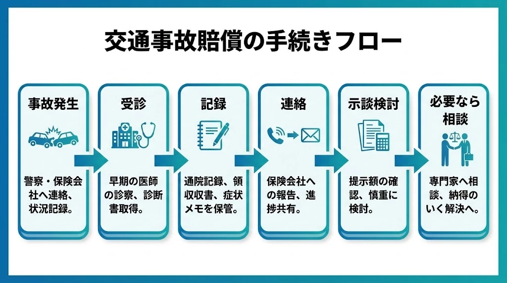 交通事故賠償の手続きの流れを示す図
