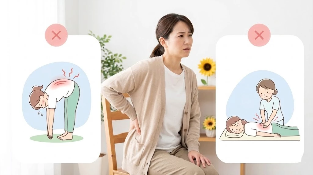 横須賀市でぎっくり腰のときに無理なストレッチや強いマッサージを避けたいイメージ