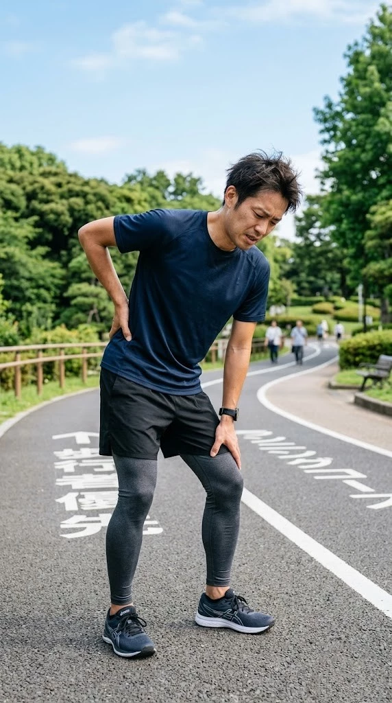 ランニング後に腰の痛みや張りを感じる様子を表した横須賀市の腰痛記事用ヒーロー画像