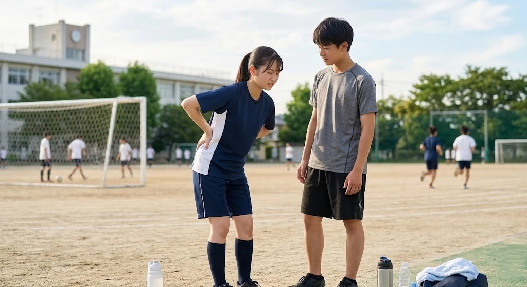 部活中に腰が痛い時の見立て 部活中に腰の痛みを感じる学生の様子を表した横須賀市の腰痛記事用ヒーロー画像