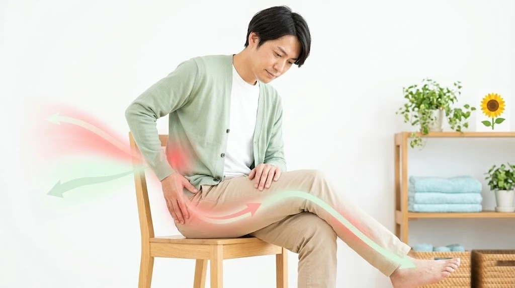 横須賀市で腰から足に広がる痛みの出方を示すイメージ