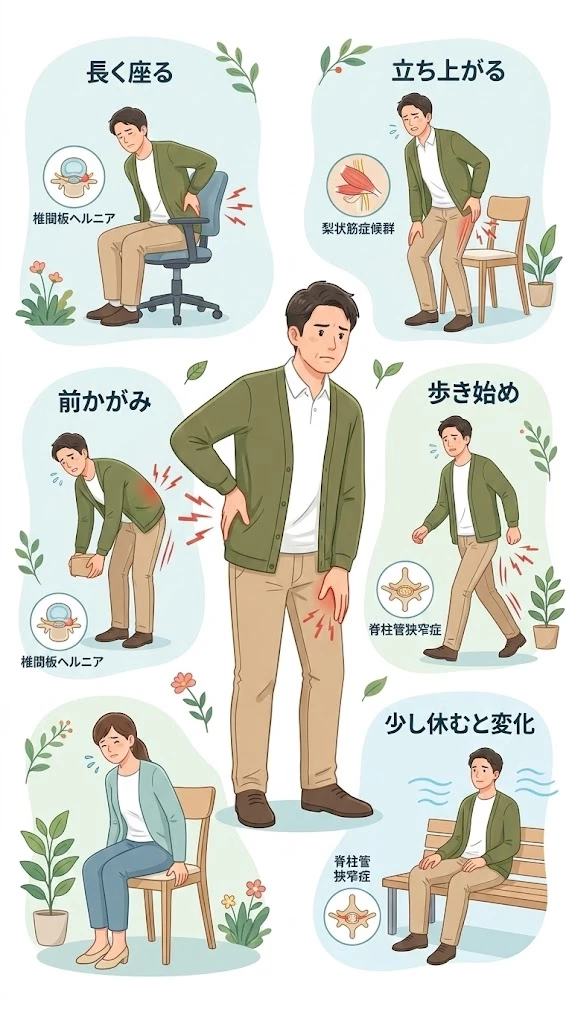 横須賀市で腰から足に広がる痛みが強くなりやすい動きのイメージ