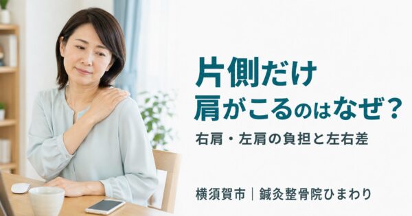 横須賀市で片側だけ肩がこる理由と右肩・左肩の負担や左右差を解説するブログのアイキャッチ画像