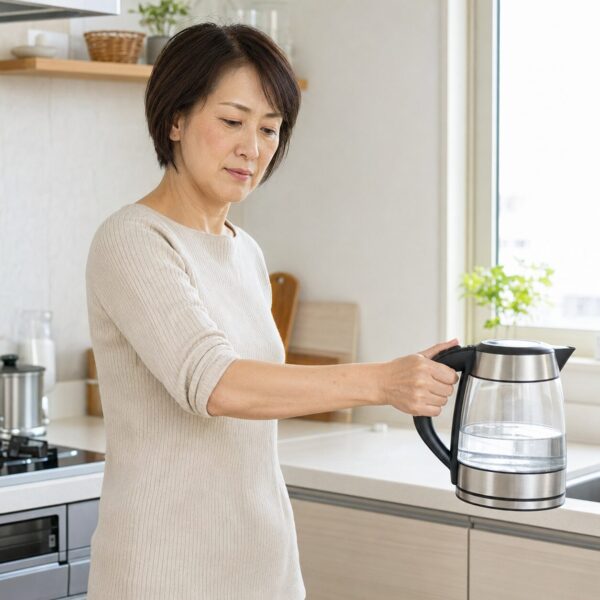電気ケトルを持つと肘の外側が痛い日本人女性