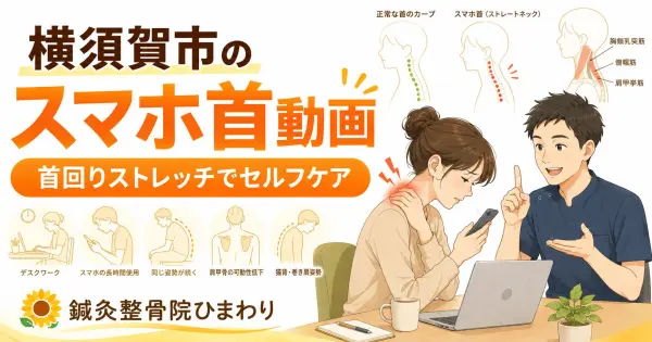 横須賀市でスマホ首やストレートネックが気になる方へ首回りストレッチ動画を紹介する鍼灸整骨院ひまわりのアイキャッチ画像