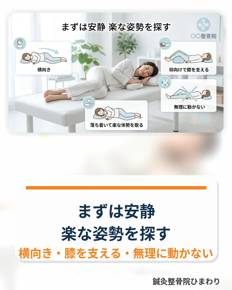 横須賀市でぎっくり腰直後に楽な姿勢を確認するスマホ用画像