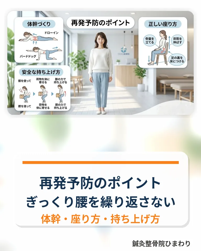 横須賀市でぎっくり腰を繰り返さないための体幹や座り方を確認する 横須賀市でぎっくり腰の再発予防ポイントを確認するスマホ用画像