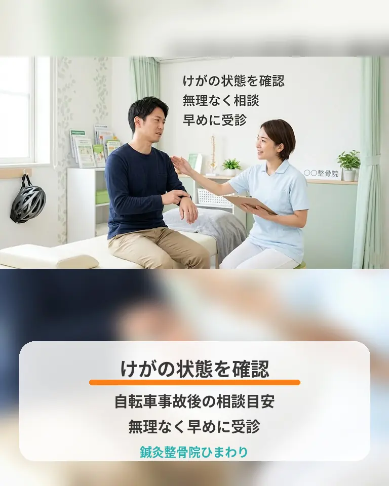 横須賀市の鍼灸整骨院ひまわりが自転車事故後のけがの状態確認と相談目安を説明する画像