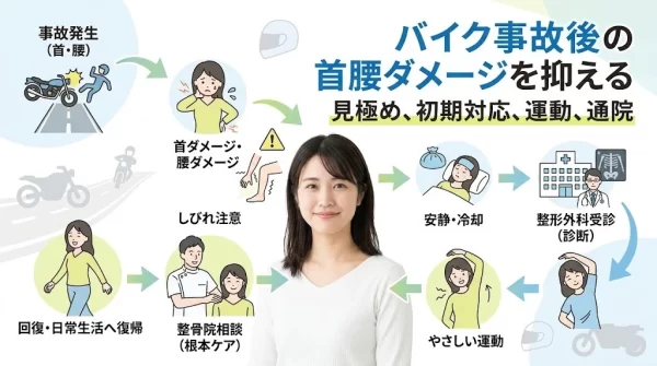 横須賀市でバイク事故後の首腰ダメージの見極めと初期対応を紹介する説明画像
