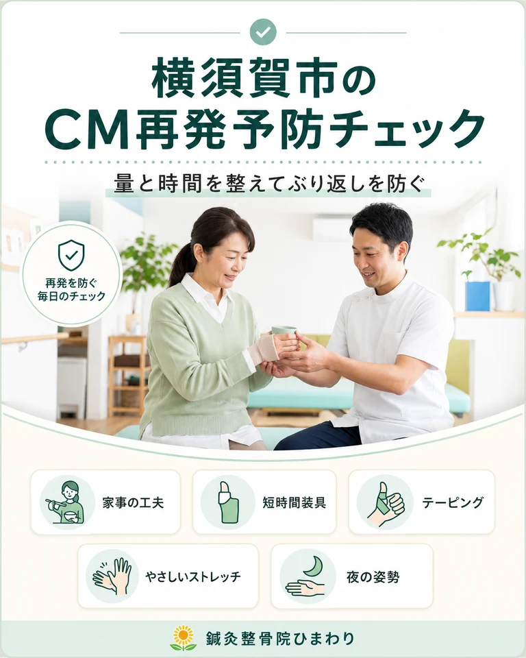 横須賀市でCM関節の再発予防として家事の工夫や短時間装具、テーピング、ストレッチ、夜の姿勢を確認したい方へ向けたスマホ用画像