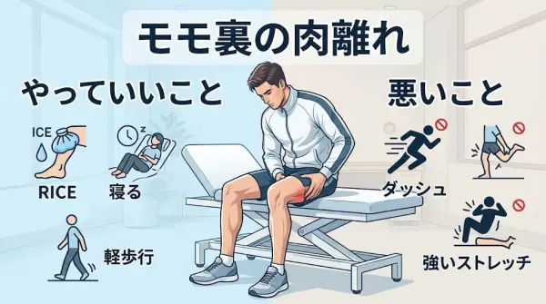 ハムストリングス肉離れ初期対応|横須賀市 鍼灸整骨院ひまわり 横須賀市でハムストリングス肉離れ直後にやってよいことと避けたいことを確認する画像