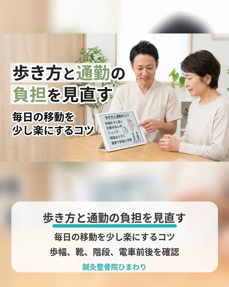 坐骨神経痛で歩き方と通勤の負担を見直すコツ 横須賀市の鍼灸整骨院ひまわりが坐骨神経痛で歩き方と通勤の負担を見直すコツを説明する画像