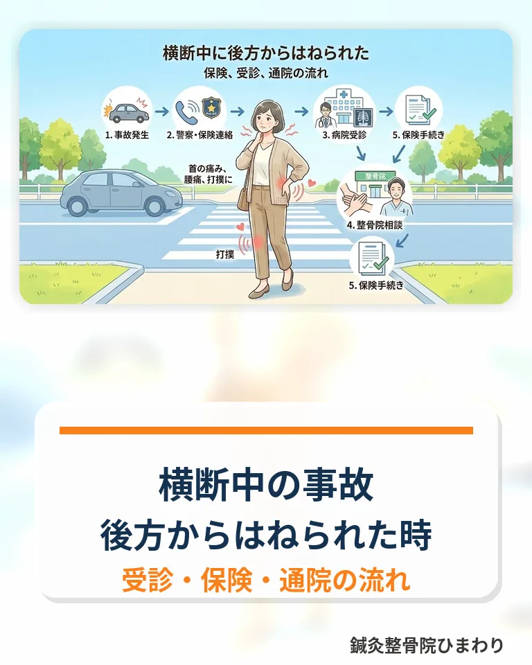 横須賀市で横断中の歩行者事故後の受診、保険、通院の流れを確認する 横須賀市で横断中に後方からはねられた交通事故後の受診、保険、通院の流れを確認するスマホ用画像