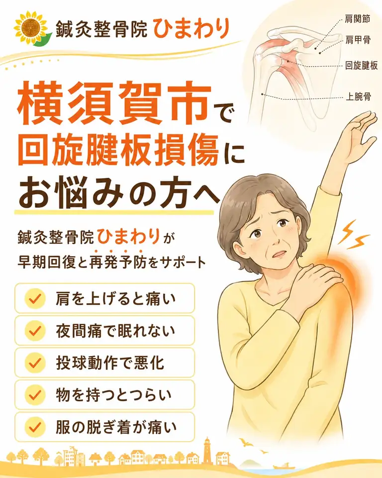 横須賀市で回旋腱板損傷、肩の痛み、腕が上がらない症状を相談 横須賀市で回旋腱板損傷による肩の痛みや腕が上がらない症状にお悩みの方へ