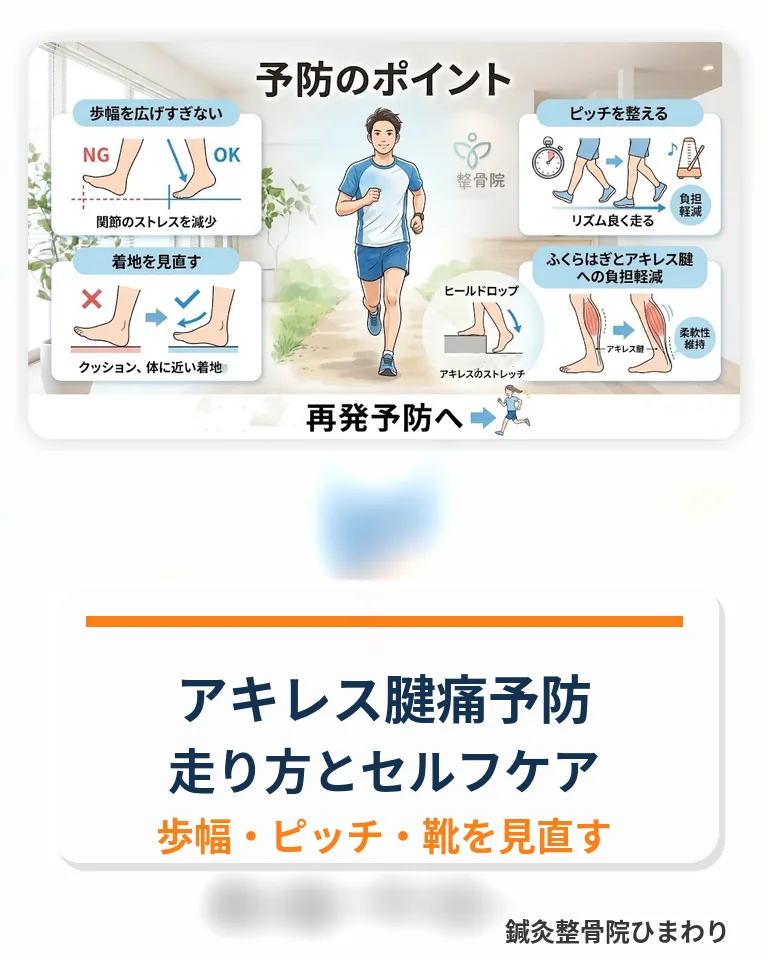 横須賀市でアキレス腱痛予防の走り方とセルフケアを確認する 横須賀市でランナーのアキレス腱痛予防ポイントを確認するスマホ用画像