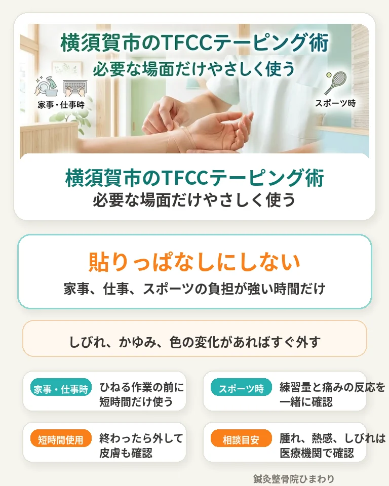 横須賀市でTFCCテーピングの使い方や短時間使用の目安を相談したい方へ向けたスマホ用画像