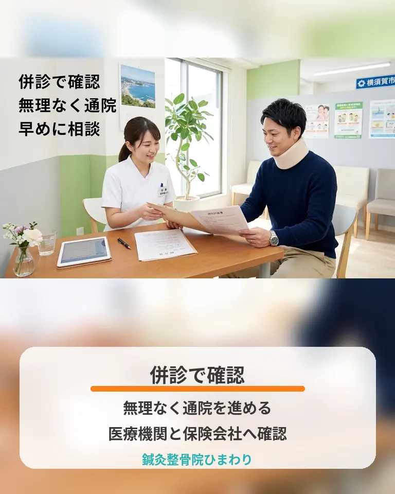 横須賀市の鍼灸整骨院ひまわりが交通事故後に医療機関との併診や通院の確認を説明する画像